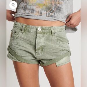 ONE TEASPOON - Khaki Logo Jacquard Low Waist Bandit Denim Short